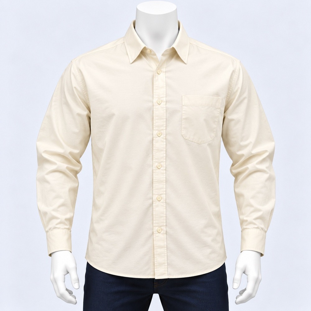 Geoffrey Beene Button Down Shirt Mens L 16 34/35 Ivory Sateen Wrinkle Free Dress